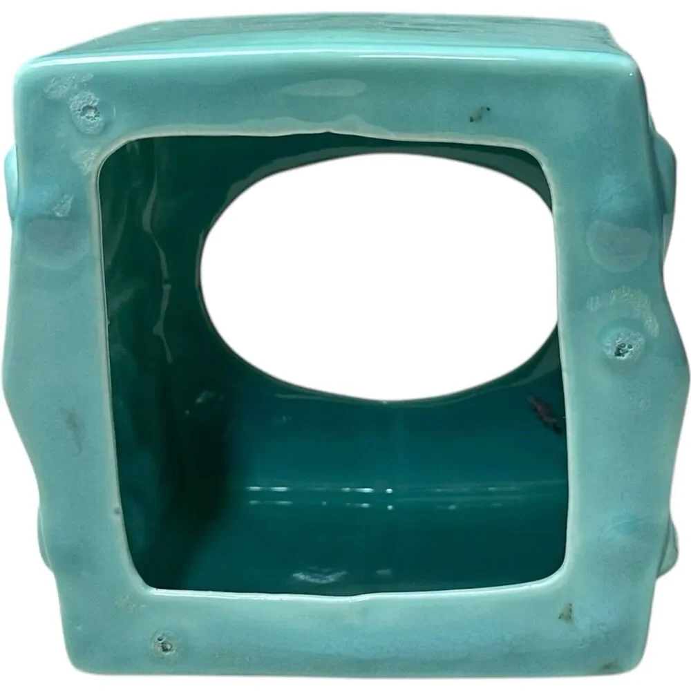 Turquoise Ceramic Mid-century Raised Shell Tissue Box Cover Retro 4.5 X 5 in